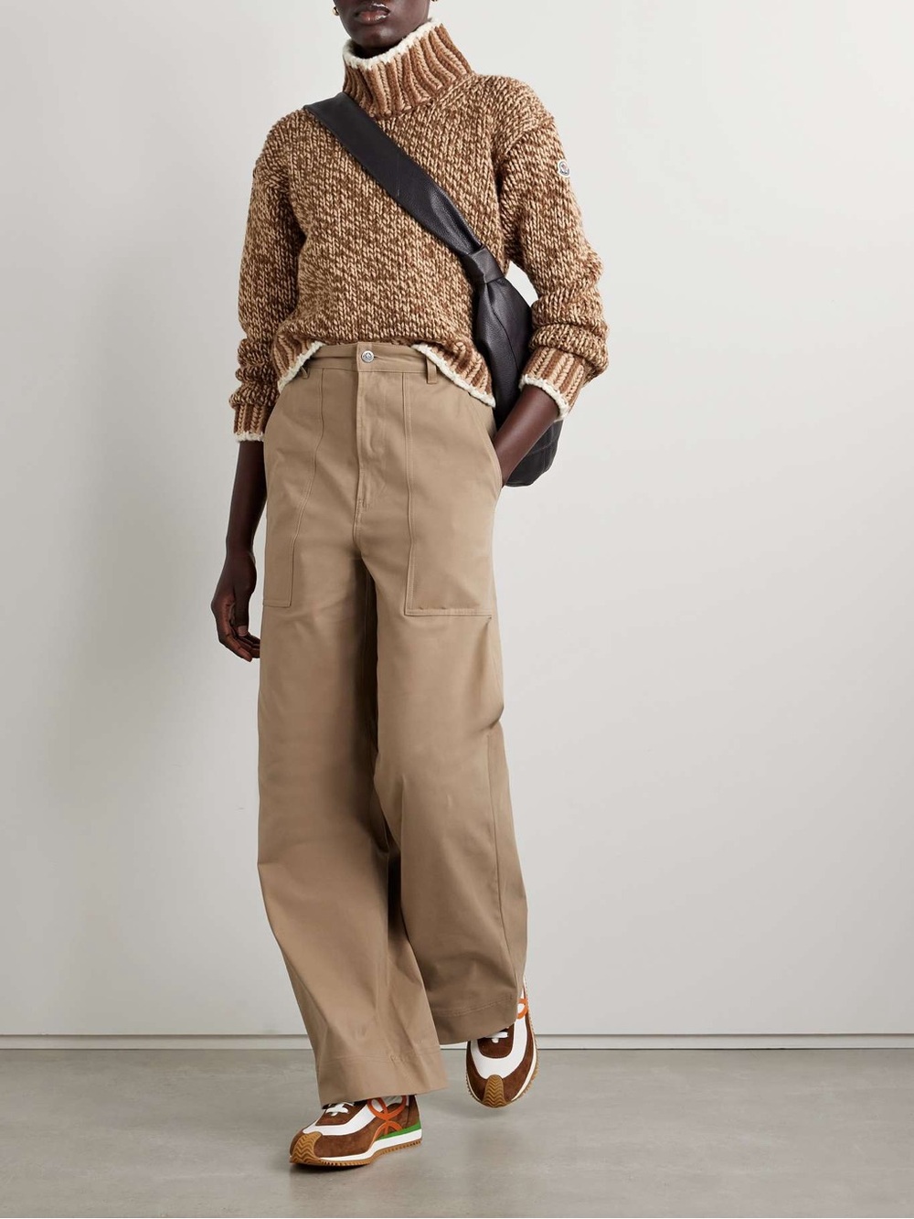 Moncler Cotton-blend twill wide leg pants